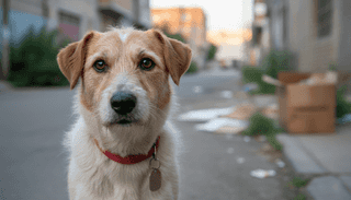 Mascota perdida mirando a la cámara